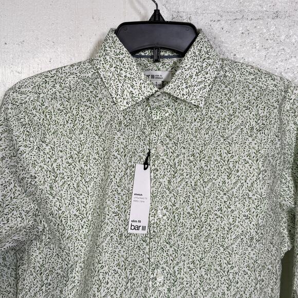 Bar III Men's Slim-Fit Contrast Vine Dress Shirt, White Green small $70 - Picture 3 of 8